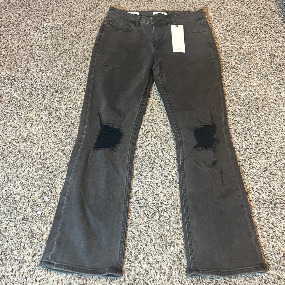 VIGOSS Stevie Crop Straight‎ Jeans Dark Wash Distressed Flair Size 27